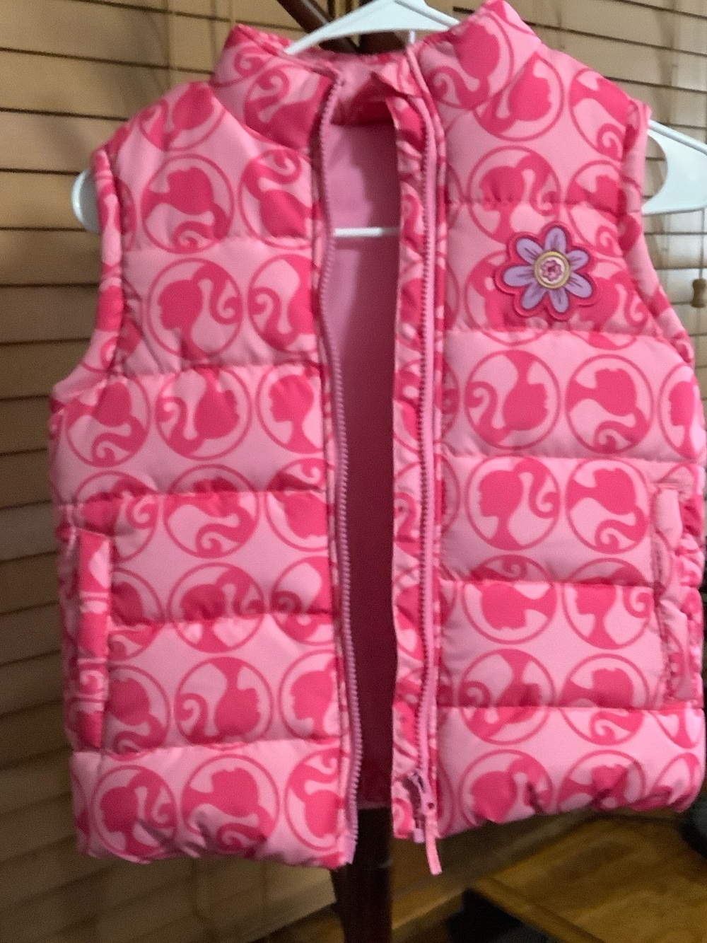 Barbie Pink Puffer Vest with Logo Flower